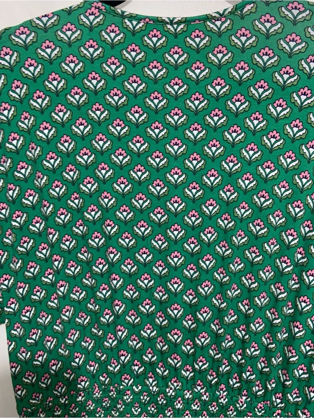 Boden Dress Womens Size 12 Highland Geo Floral Kelly Green Smocked Waist Pockets - Picture 9 of 14